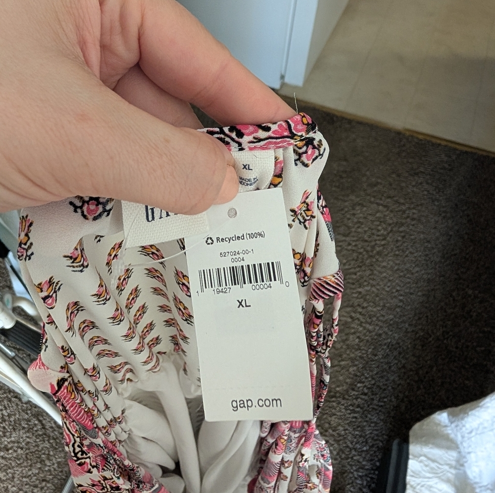Gap Printed Midi Sundress Tie Waist Pink Boho Floral XL NWT - Picture 7 of 7